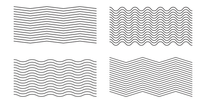 Water waves. Set of wavy zigzag lines. Wave thin line background. Vector zigzag and wavy horizontal modern.