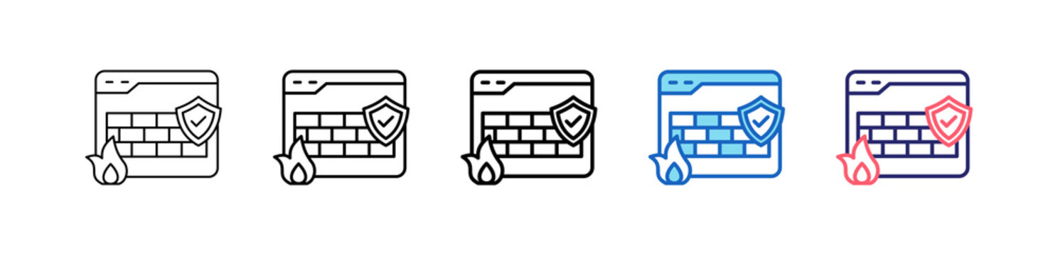 Firewall Setup Icon In 5 Different Styles Set Collection.   