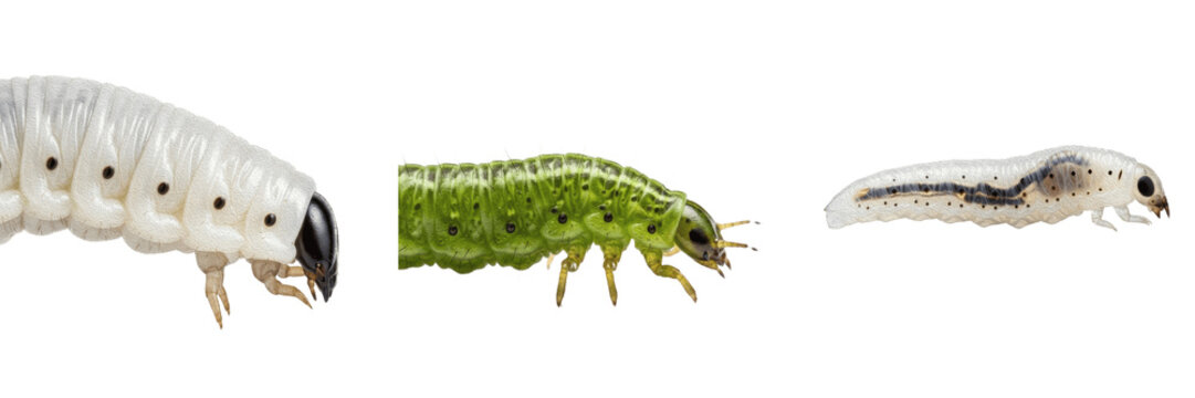 Larva side profile, Hypoderma bovis, lateral view posture alignment, Oestridae family, barrel-shaped body contour outline, subcutaneous cattle grub side view, veterinary parasite diagnostic layout