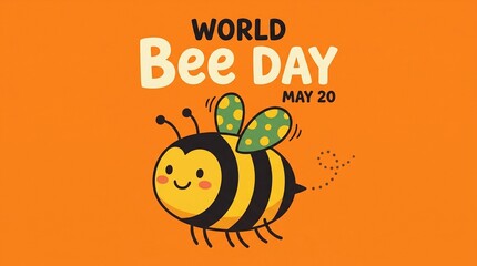Fototapeta premium World bee day may 20 cartoon bee on orange background illustration