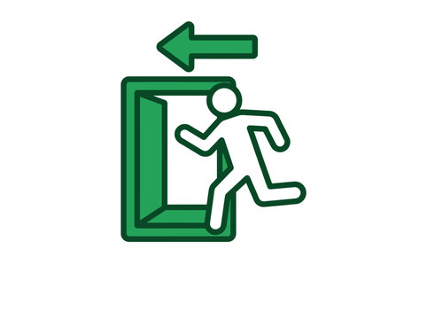 Green exit sign with running man.