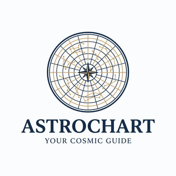 Celestial star chart and astrological compass map logo design.
