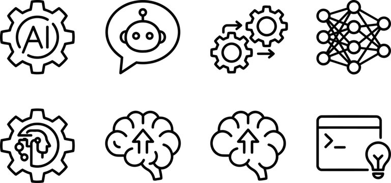Minimal AI and Machine Learning Line Icon Set