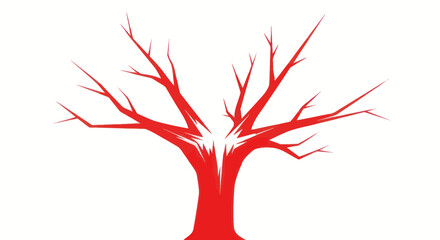 Abstract Red Tree Silhouette, Minimalist Design, White Background © mus