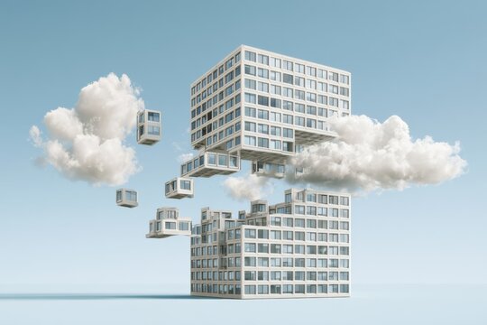 Office building separated into modular sections as reorganization concept
