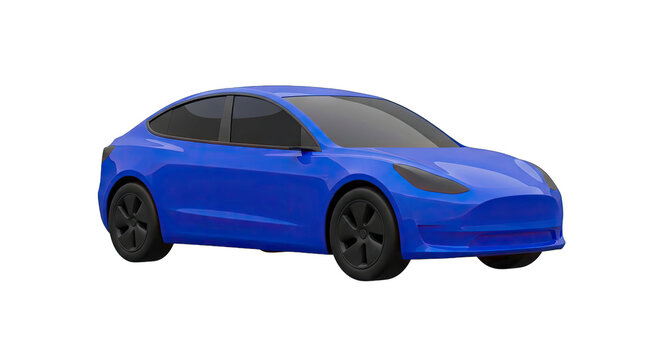 Blue Tesla Model 3 Electric Car 3D Render