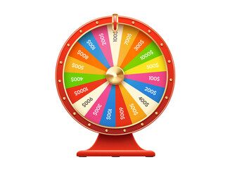Obraz premium Jackpot slot machine spin wheel, casino roulette showing money amounts and dollar signs on multicolored segments. Spinning prize wheel conveying luck, chance, winning and gambling game show excitement