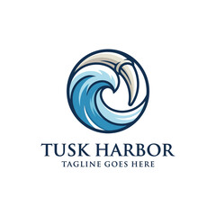 Abstract wave and tusk logo for surf or coastal brands. © Glass