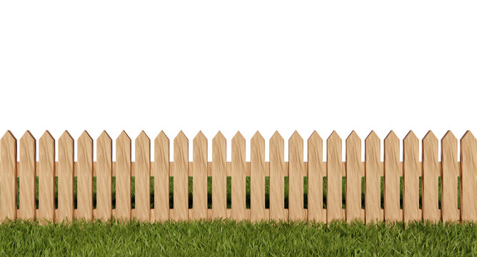 Wooden fence on green grass with transparent background-3D render