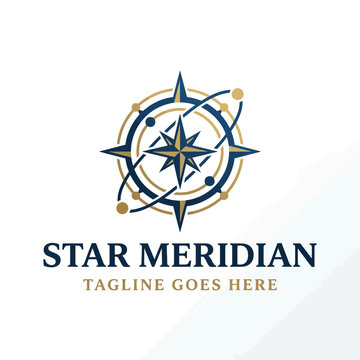 Abstract star meridian logo with orbital rings for celestial navigation.