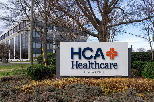 
Nashville, Tennessee, USA - December 29, 2021: HCA Healthcare headquarters at  One Park Plaza, Nashville, Tennessee, USA. HCA Healthcare is an American for profit healthcare operator. 
