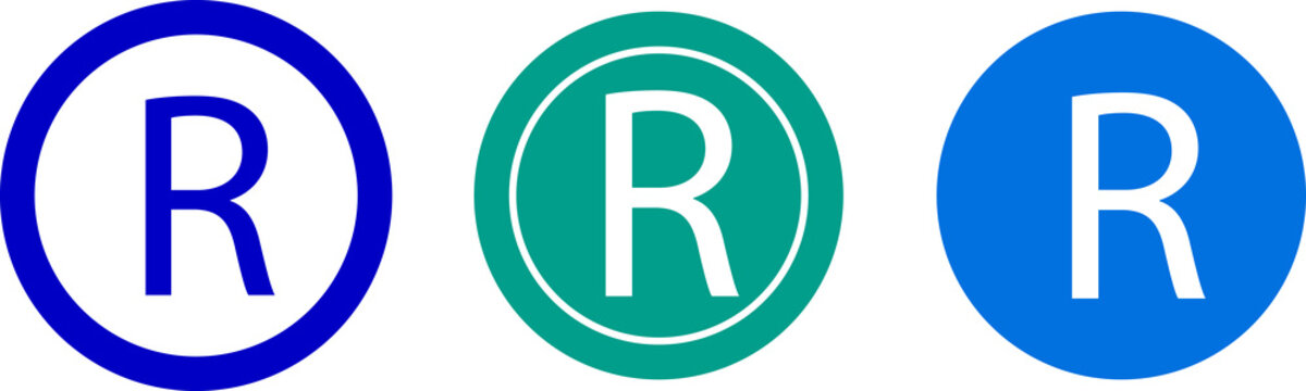 Registered trademark symbol R outline and solid style isolated, marking legal protection for brands and products. Vector illustration.