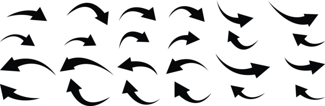 Arrow up icons. Set of curve rise increase arrows. Black long up arrow icon vector. Vector illustration . Growth pictogram isolated.