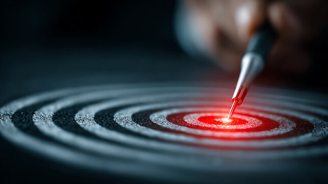 Business goal setting concept with target and laser pointer on dark background