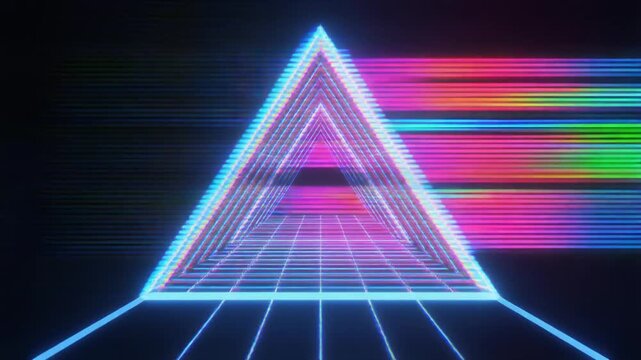 Seamless Loop Blue Triangular Light Grid Glitch Effect 3D Render