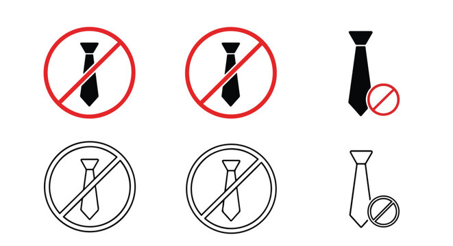 No tie formal dress code restriction icon - Clipart, sticker - icon set - Line and glyph solid icon and logo template 