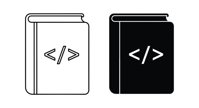 Coding manual book icon set design - Glyph and solid icon set - Icon vector - Editable line icons. Vector illustration