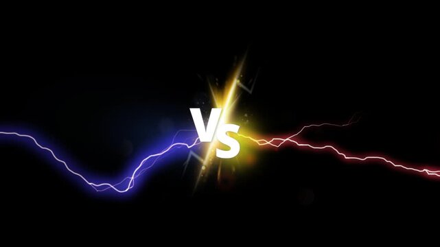 Versus letters with blue and red electric lightning bolts clashing in a cinematic motion video clip