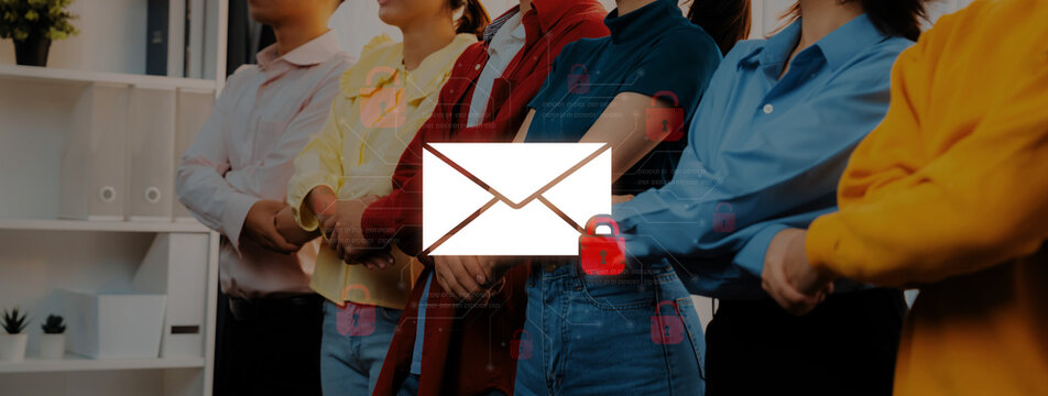 Concept of email security and cybersecurity for confidential communication. Message encryption ensures data privacy and protection from unauthorized access, spam, or phishing threats. Fermion