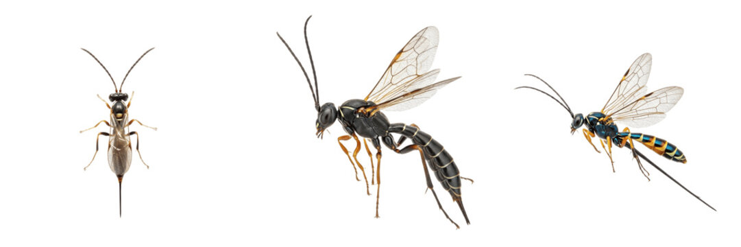Parasitic wasp, Nasonia vitripennis, jewel wasp specimen, Pteromalidae family, parasitoid dipteran pupae controller, agricultural biological biocontrol agent, ovipositor insertion stance