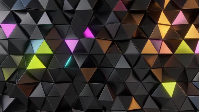 Seamless Loop of Reflective Pyramid Wall with Colorful Neon Lights