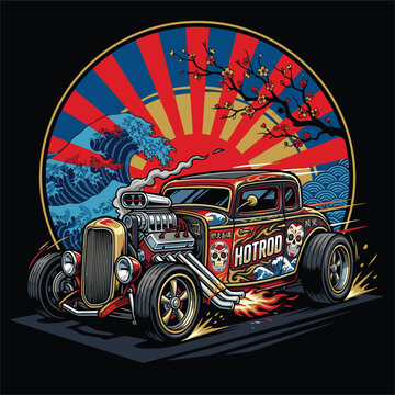 Japanese art style hotroad vector image