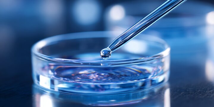 a laboratory glass vessel with a fine Needle inserting into a liquid, Scientific research in chemistry or biology, Laboratory equipment, science