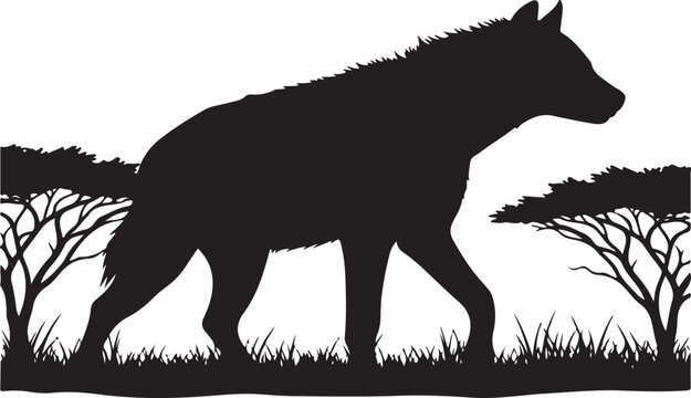 Silhouette of a wolf walking through a serene natural landscape, Generative Ai
