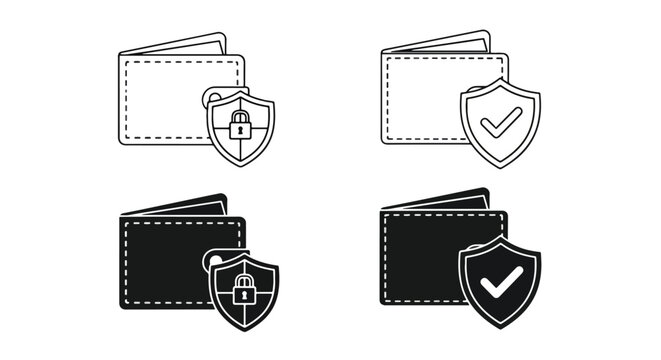 Secure wallet financial protection icon - Clipart, sticker - icon set - Line and glyph solid icon and logo template 