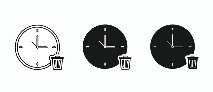 Clock deletion time management icon set - Solid vector icons - Clipart, sticker - icon set - Editable modern style icon