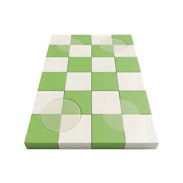 Green and White Checkerboard Pattern with Circular Insets