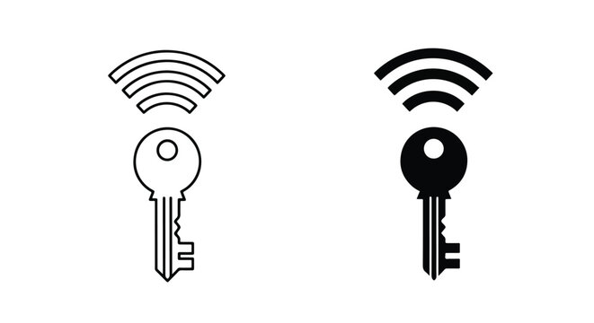 Wireless key security access symbols - Glyph and solid icon set - Icon vector - logo icons. Blue, Black and white icons