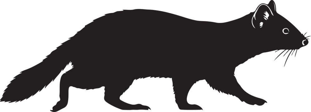 Silhouette of a walking animal with bushy tail and pointed ears silhouette, Generative Ai