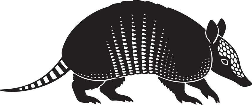 Silhouette of an armadillo walking on white background, Generative Ai