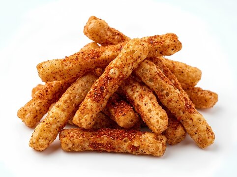 A Spicy Seasoned Crunchy Corn Stick Snacks Isolated on White Background