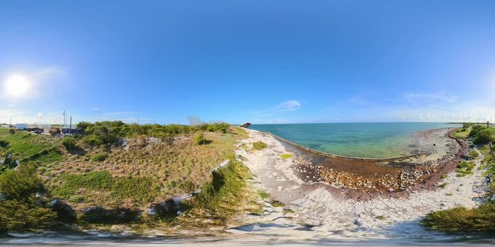 Aerial 360 VR stock video Bahia Honda Railroad Bridge Florida Keys