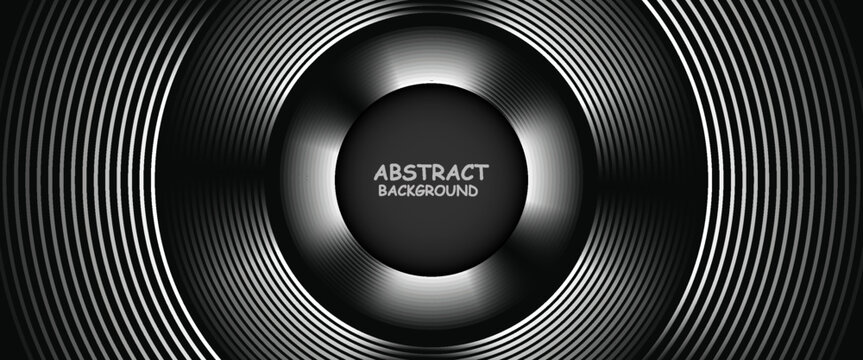3D silver lines techno abstract background on dark space with glowing circles effect decoration. Modern graphic design element stripes style concept for web, flyer, card, or brochure cover