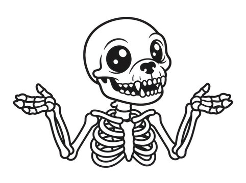 Cute pixel art skeleton shrugging in uncertainty isolated on transparent background
