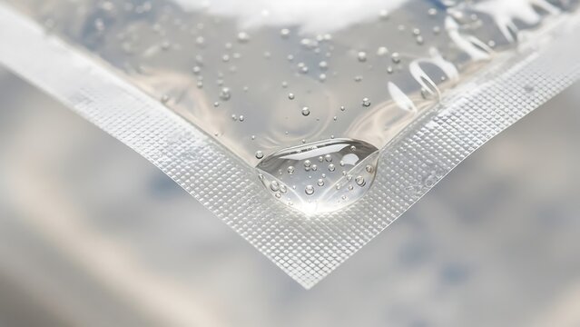 Macro Shot of Clear Liquid with Air Bubbles in Plastic Packaging