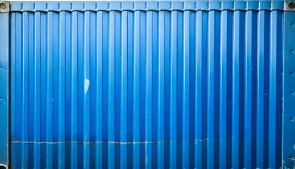 Obraz premium Bright blue corrugated metal wall texture or painted industrial shipping container background.