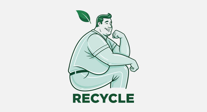 Man in thinking pose with green leaf for recycling concept
