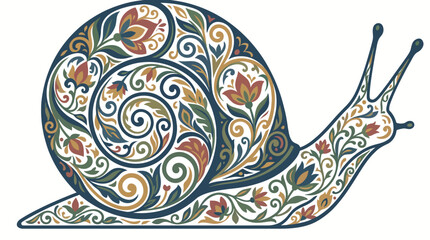 Ornate Floral Snail Illustration with Intricate Botanical Patterns, Isolated White Background © Makarya