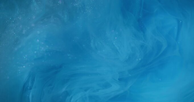 Vapor defocused mix. Glitter smoke. Blue paint pigment dissolve in cloud texture. Color abstract shimmering curl bright background.