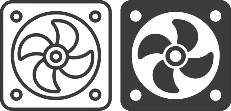 Cooling fan vector icon collection isolated, computer ventilation and hardware technology illustration design set
