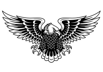 Fototapeta premium Black and white illustration of a majestic eagle with wings spread wide.