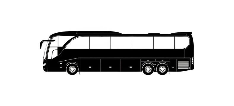 Side view outline of a modern luxury bus or coach with multiple axles on a black background