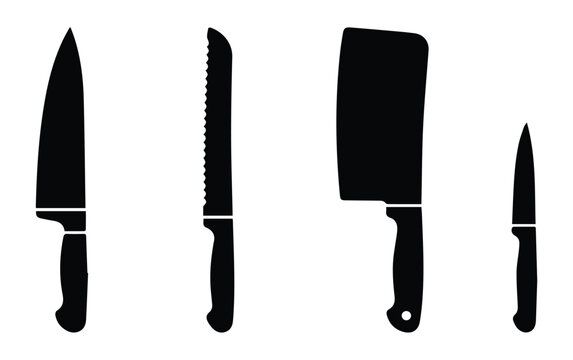 Kitchen knives set icon Silhouette Vector black design on a white background