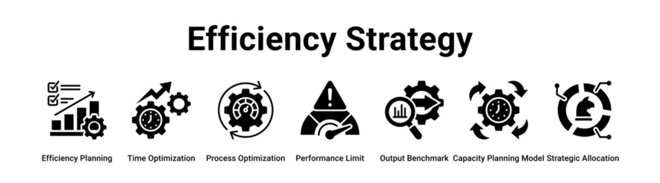 Efficiency Strategy web banner icon vector illustration concept for industry with icon of Efficiency Planning, Time Optimization, Process Optimization, Performance Limit, Output Benchmark, Capacity.