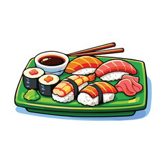 Vector art featuring Japanese food specialties including sushi, sashimi, onigiri, and donburi, showcasing authentic culinary culture and delicious aesthetics. © primus