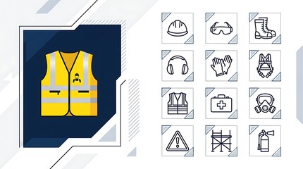 Fototapeta premium Construction Safety Icons and Personal Protective Equipment PPE Infographic